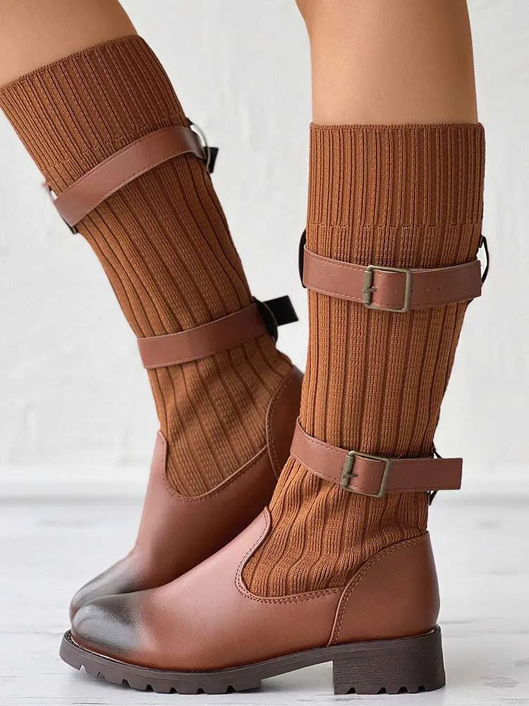 Leopard Knit Flat Heel Boots