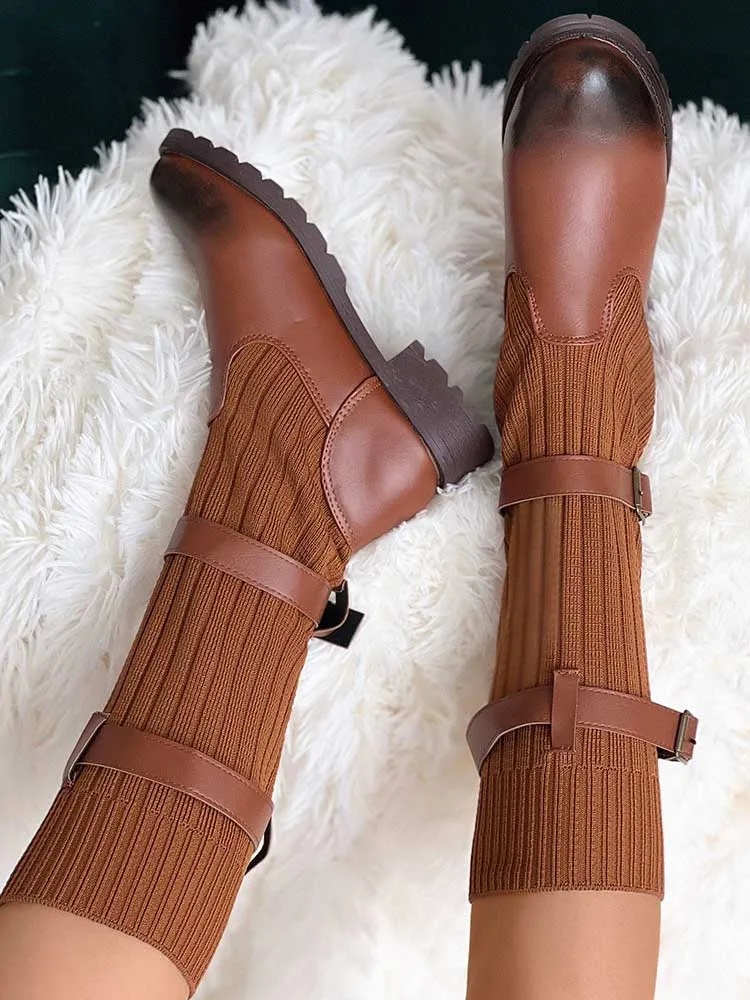 Leopard Knit Flat Heel Boots