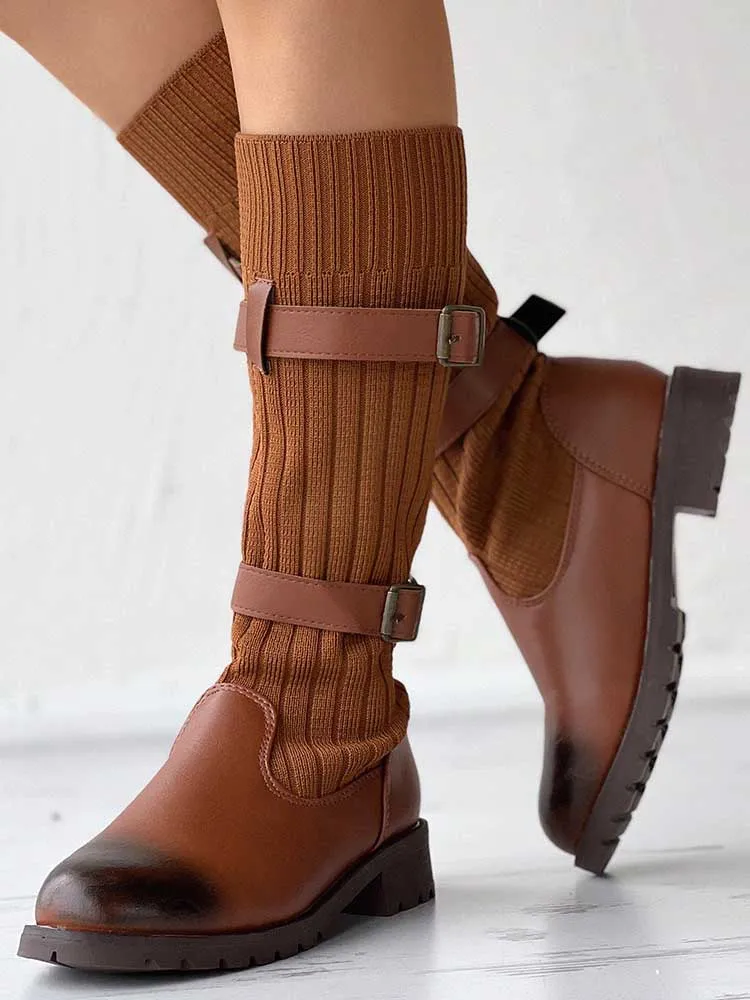 Leopard Knit Flat Heel Boots