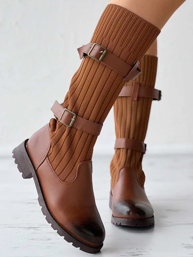 Leopard Knit Flat Heel Boots