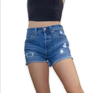 Levi's 501 Premium Medium Wash Distressed Buttonfly Highrise Denim Shorts W 26