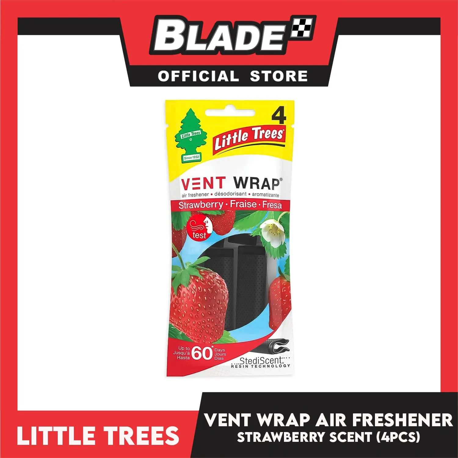 Little Trees Vent Wrap Air Freshener 4pcs (Strawberry) Provides Long-Lasting Scent, Slip On Vent Wrap Car Air Freshener
