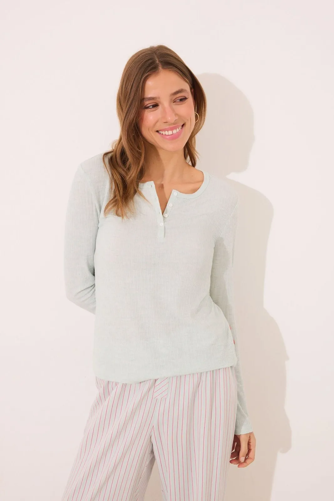 Long pyjamas with green striped - Green