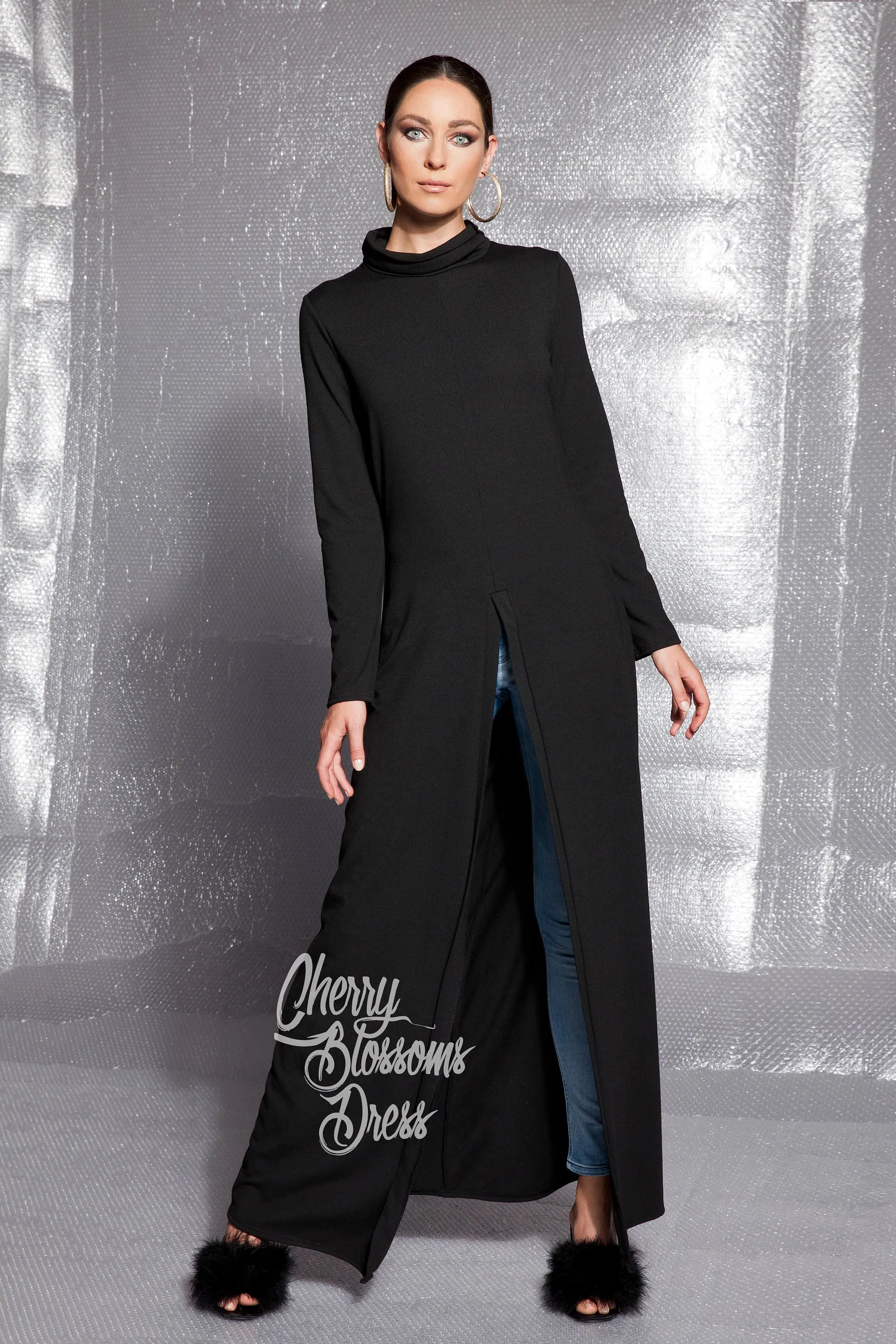 Long Tunic Dress, Black Tunic Dress, Comfortable Tunic Dress, Extravagant Casual Top, Avant garde dress, Winter Dress, Turtleneck Dress