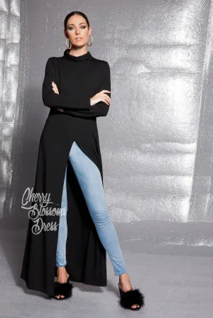 Long Tunic Dress, Black Tunic Dress, Comfortable Tunic Dress, Extravagant Casual Top, Avant garde dress, Winter Dress, Turtleneck Dress