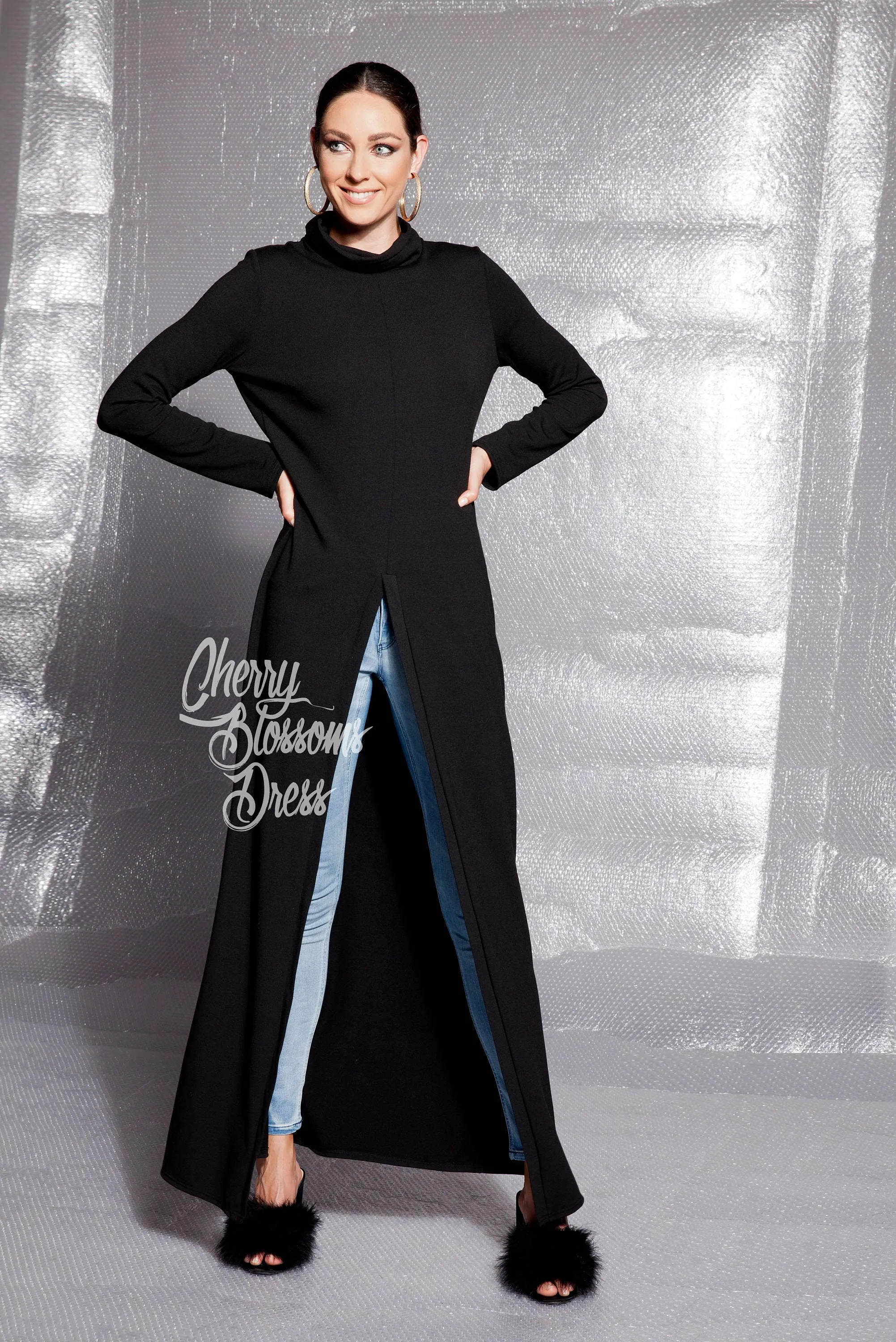 Long Tunic Dress, Black Tunic Dress, Comfortable Tunic Dress, Extravagant Casual Top, Avant garde dress, Winter Dress, Turtleneck Dress