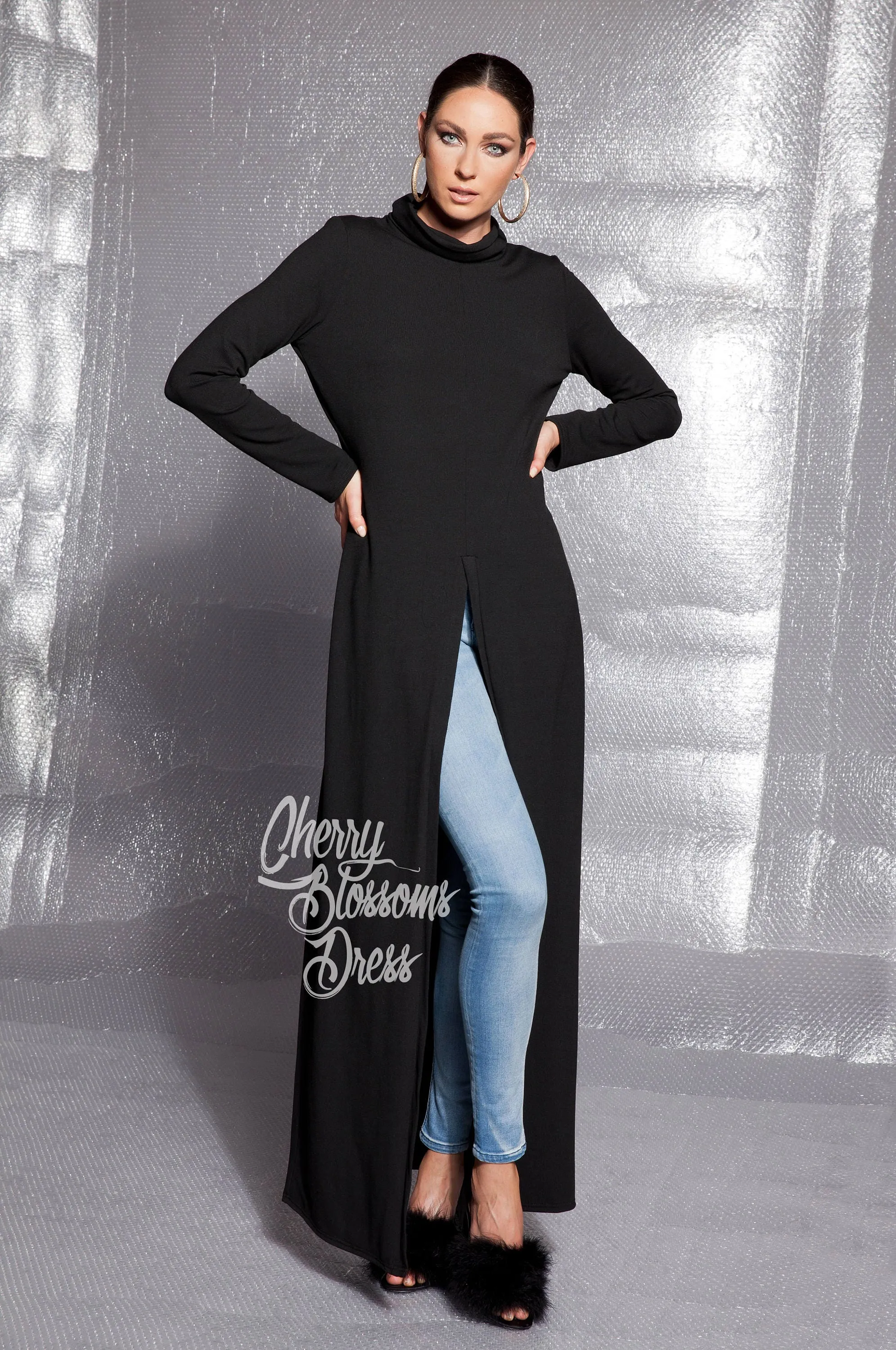 Long Tunic Dress, Black Tunic Dress, Comfortable Tunic Dress, Extravagant Casual Top, Avant garde dress, Winter Dress, Turtleneck Dress