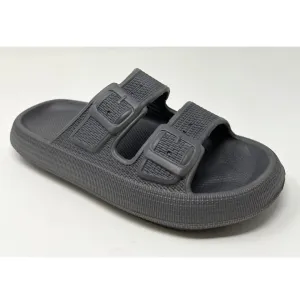 Matt Twin Faux Buckle Men's Pillow Slider Grey