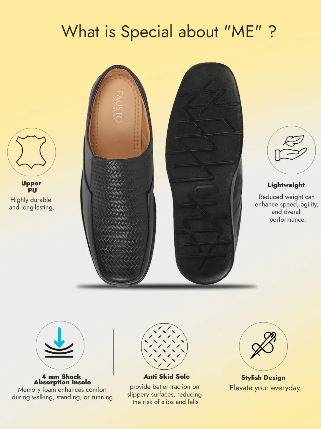 Men Black Casual Leather Slip On Hand Knitted Shoe Style Sandals