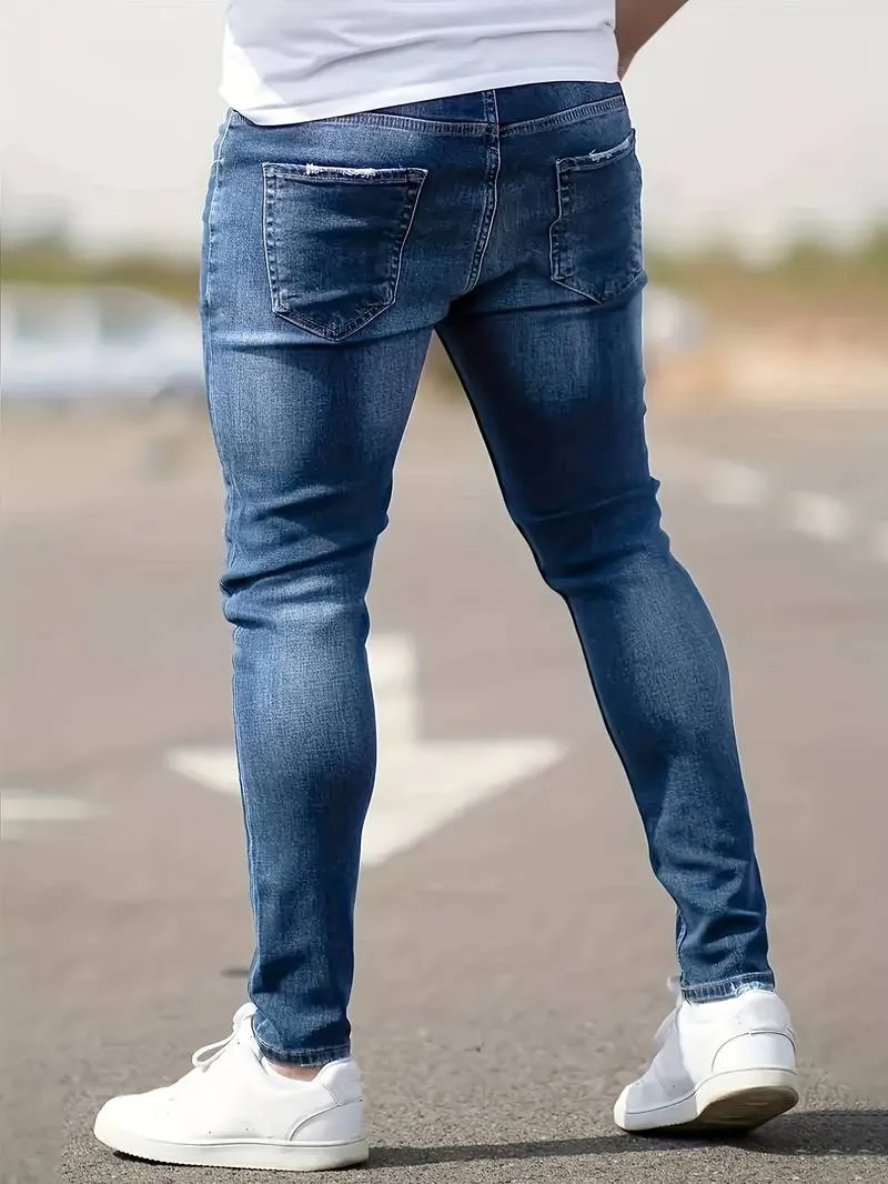 Men's Trendy Slim Fit Distressed Jeans with Pockets
