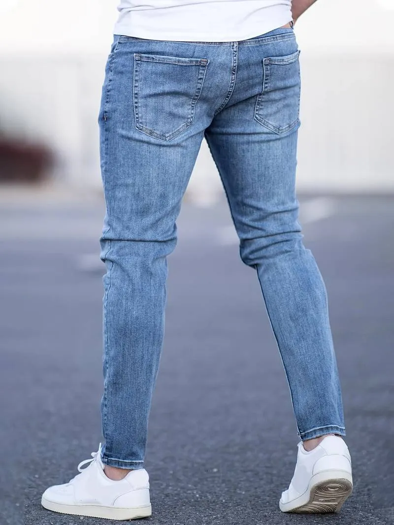 Men's Trendy Slim Fit Distressed Jeans with Pockets