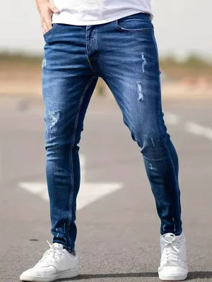 Men's Trendy Slim Fit Distressed Jeans with Pockets