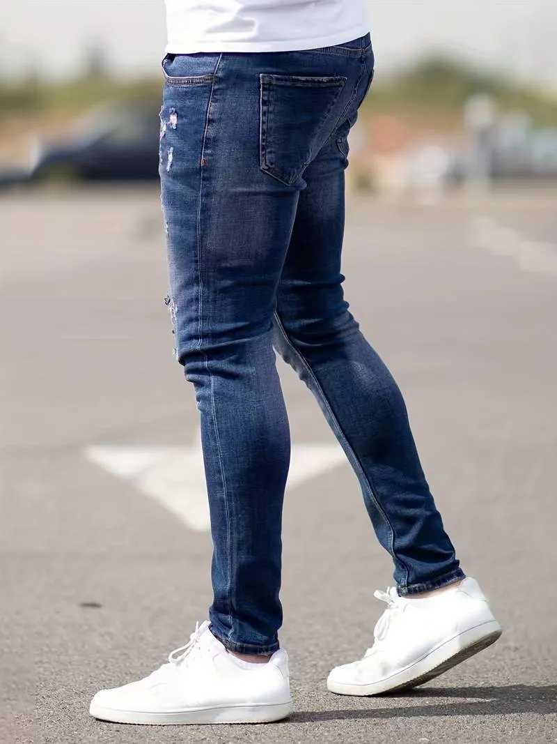 Men's Trendy Slim Fit Distressed Jeans with Pockets
