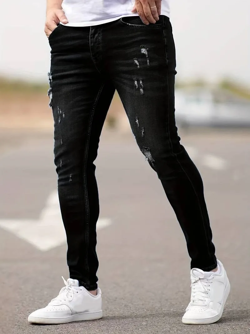 Men's Trendy Slim Fit Distressed Jeans with Pockets