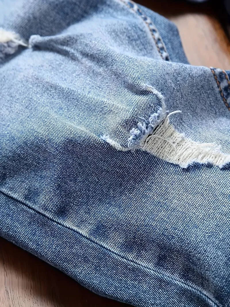 Men's Trendy Slim Fit Distressed Jeans with Pockets