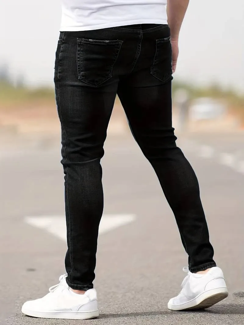 Men's Trendy Slim Fit Distressed Jeans with Pockets