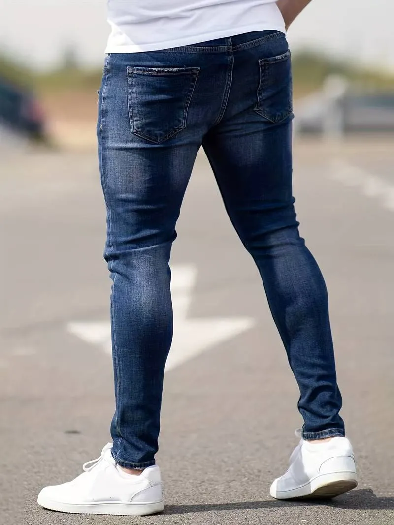 Men's Trendy Slim Fit Distressed Jeans with Pockets