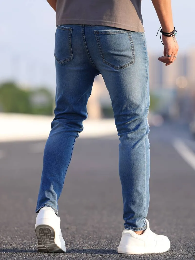 Men's Trendy Slim Fit Distressed Jeans with Pockets