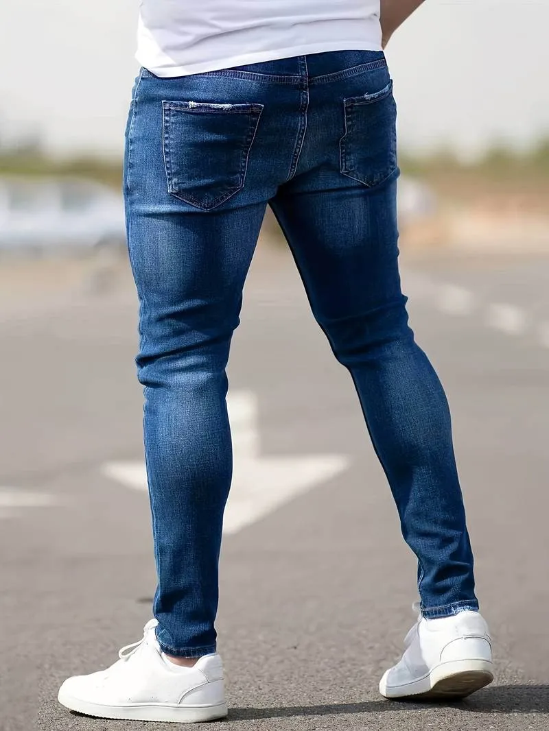 Men's Trendy Slim Fit Distressed Jeans with Pockets