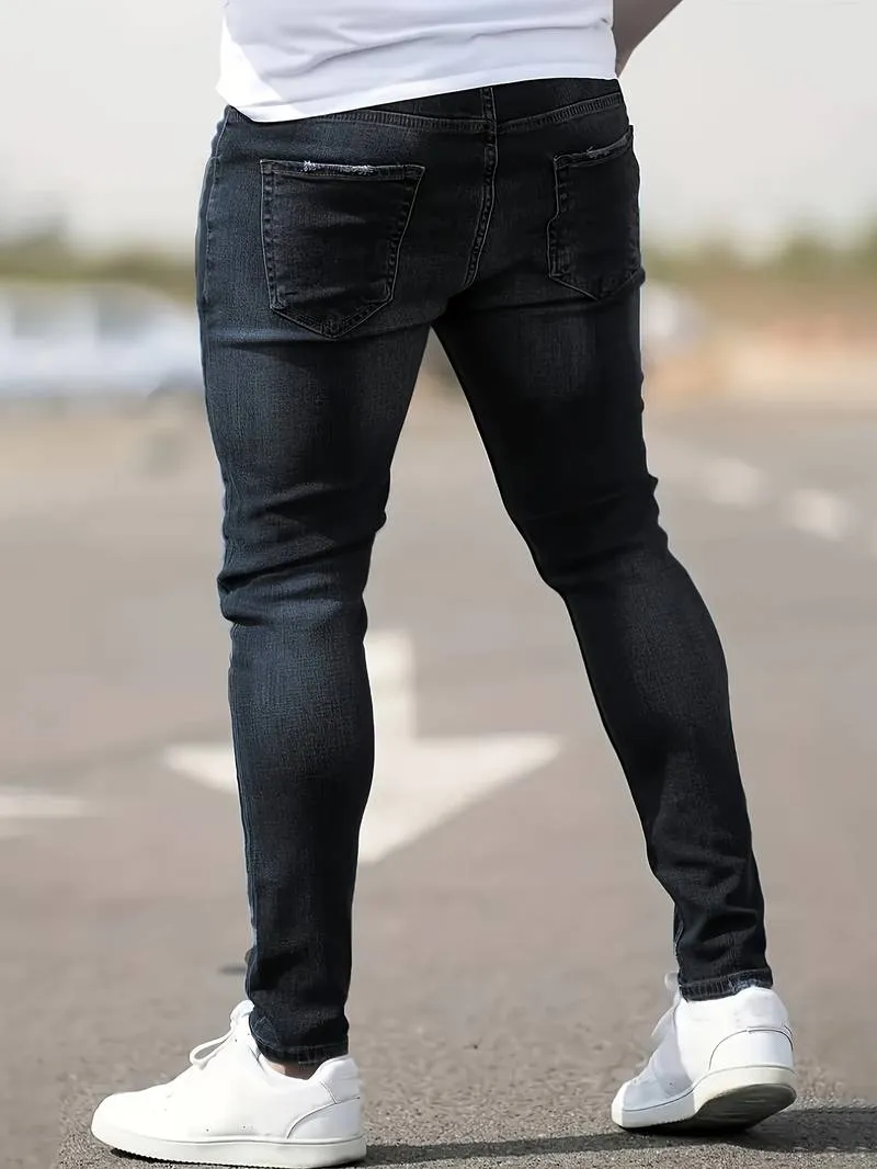 Men's Trendy Slim Fit Distressed Jeans with Pockets