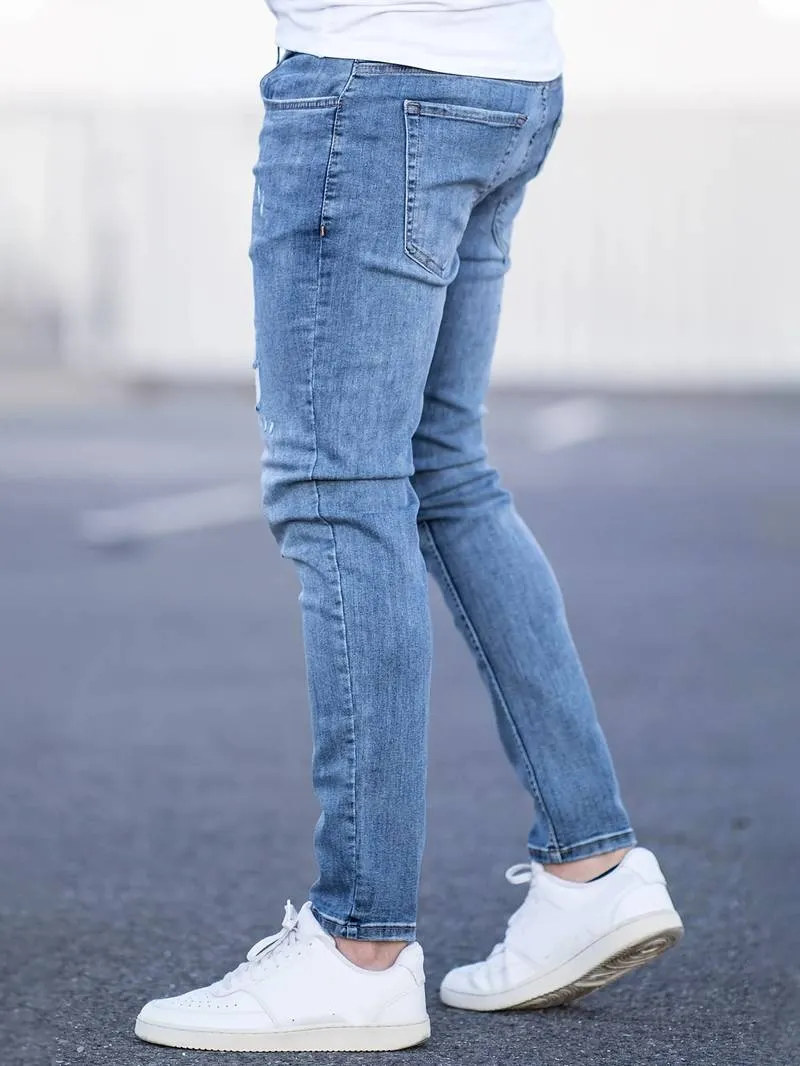 Men's Trendy Slim Fit Distressed Jeans with Pockets