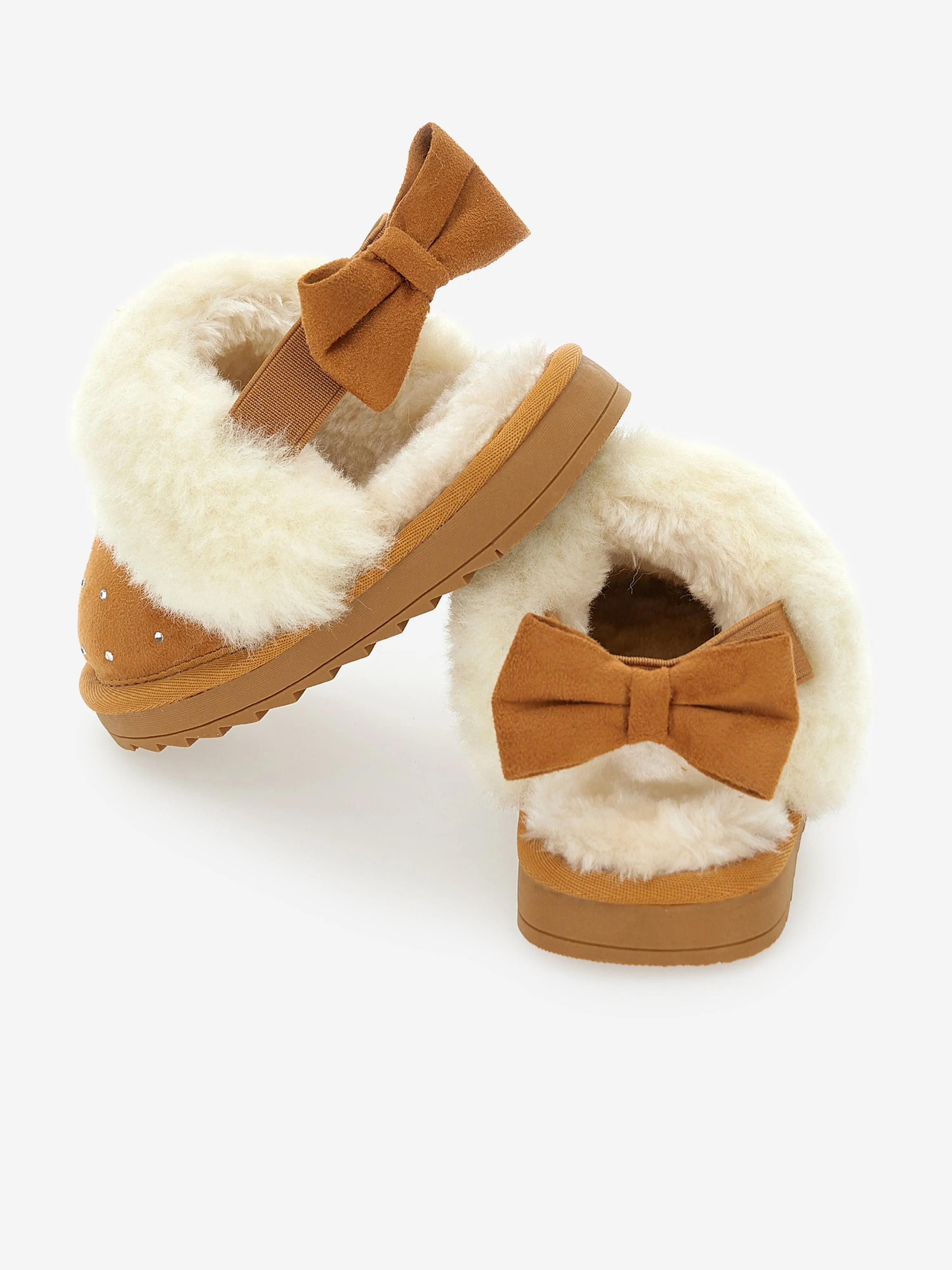 Monnalisa Girls Suede Slippers With Rhinestones in Beige