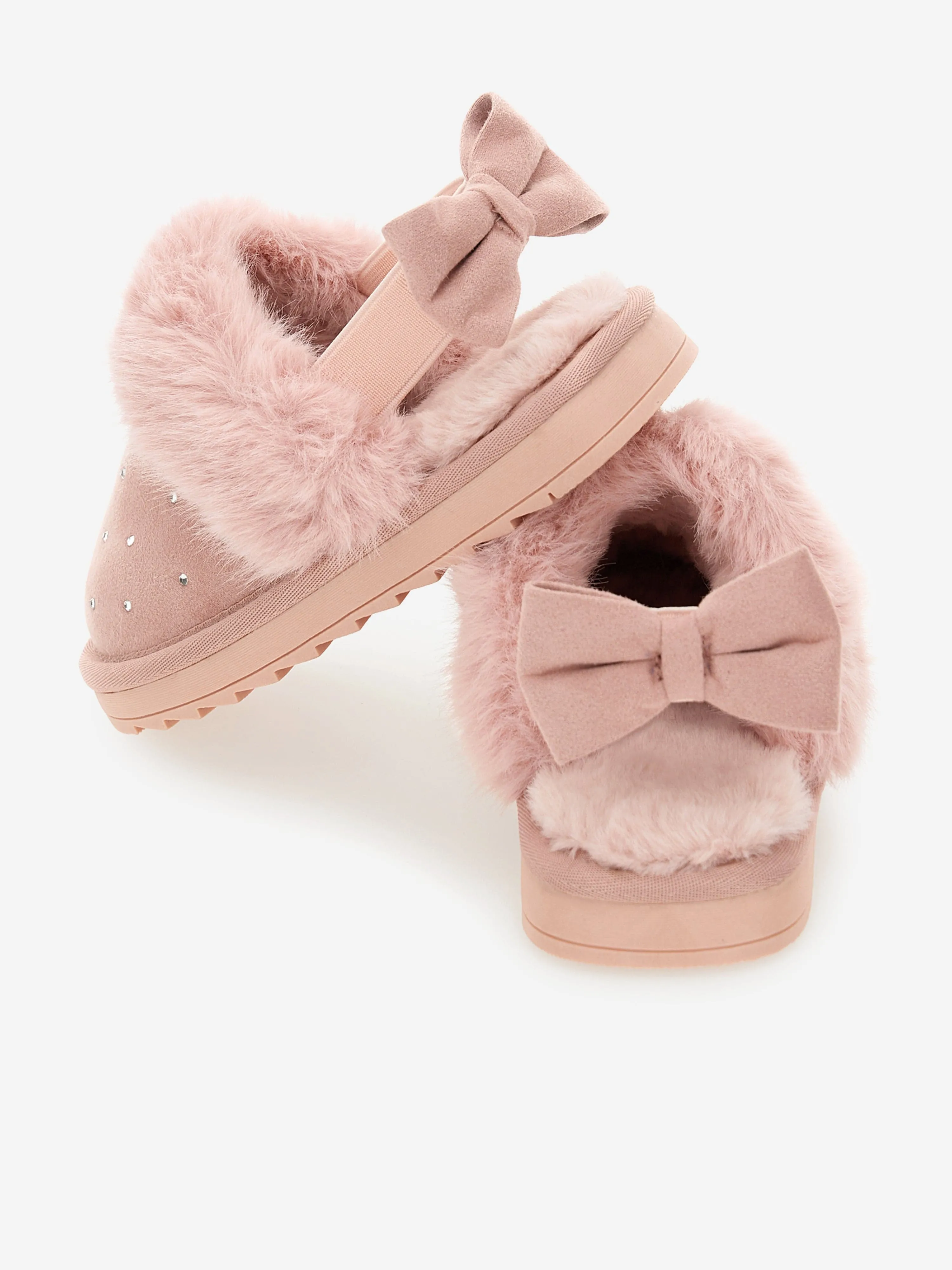 Monnalisa Girls Suede Slippers With Rhinestones in Pink