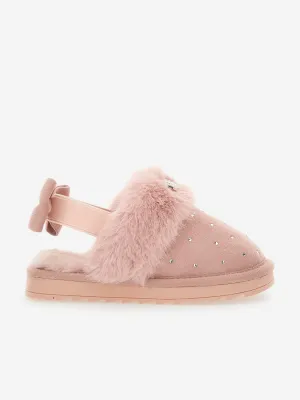 Monnalisa Girls Suede Slippers With Rhinestones in Pink