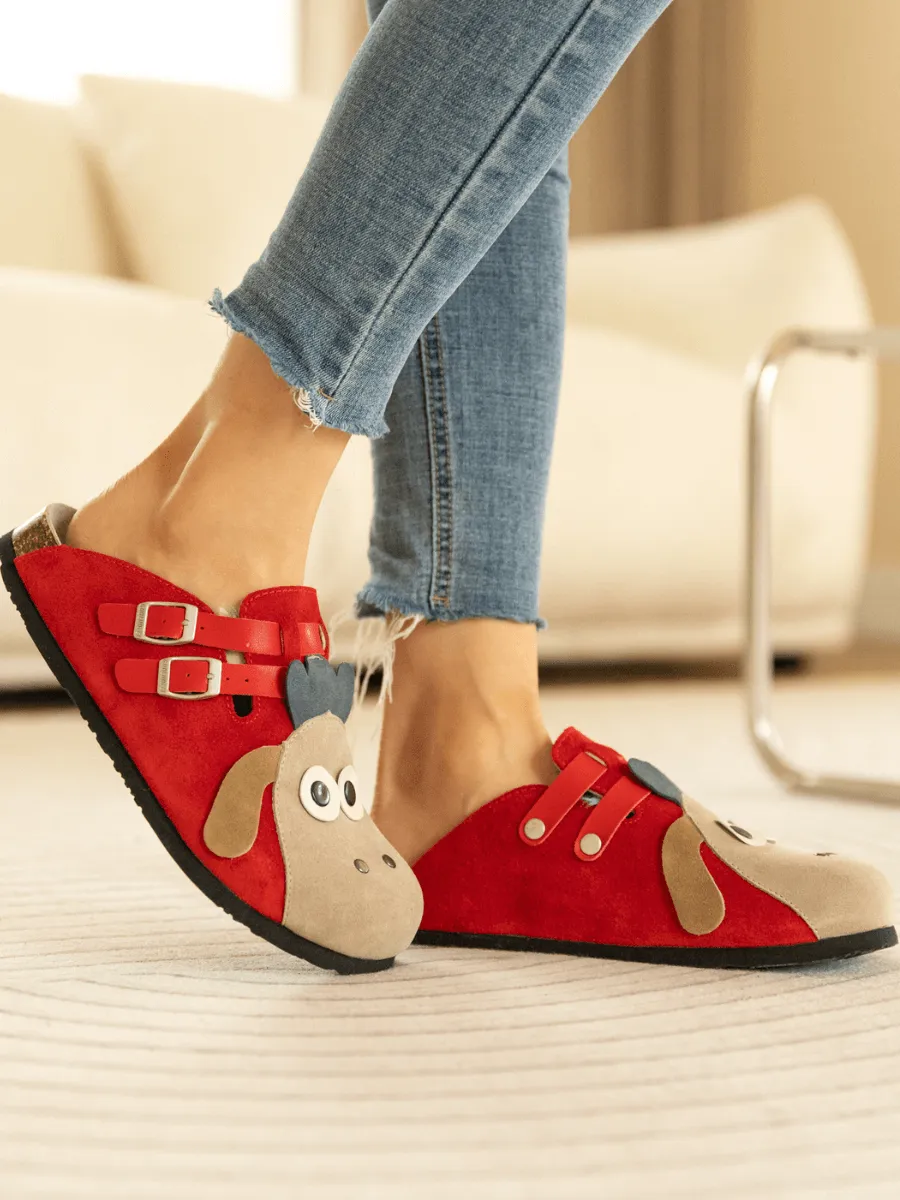 Moo Moo Baa Baa Double Strap Suede Clog - Red