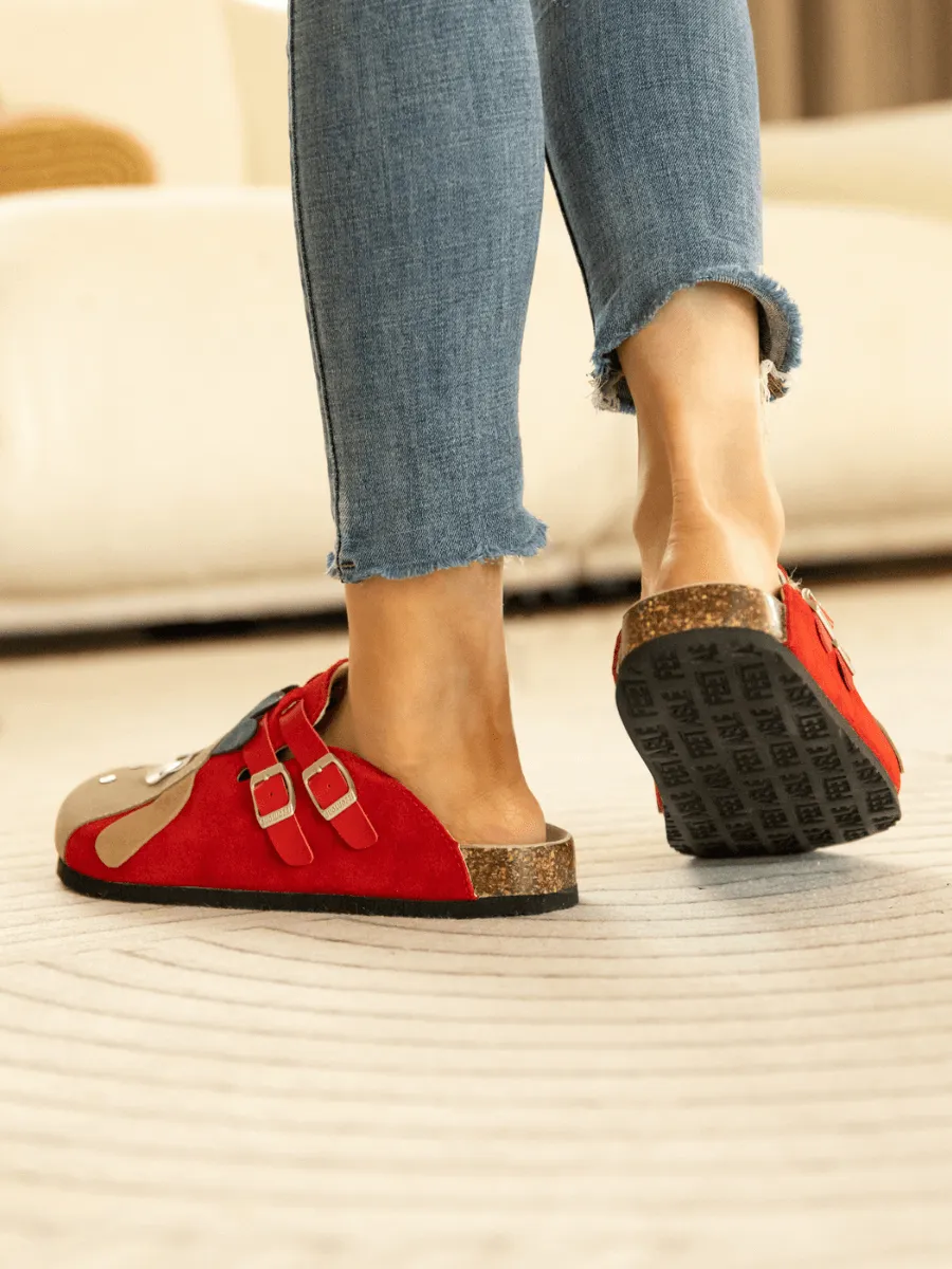 Moo Moo Baa Baa Double Strap Suede Clog - Red