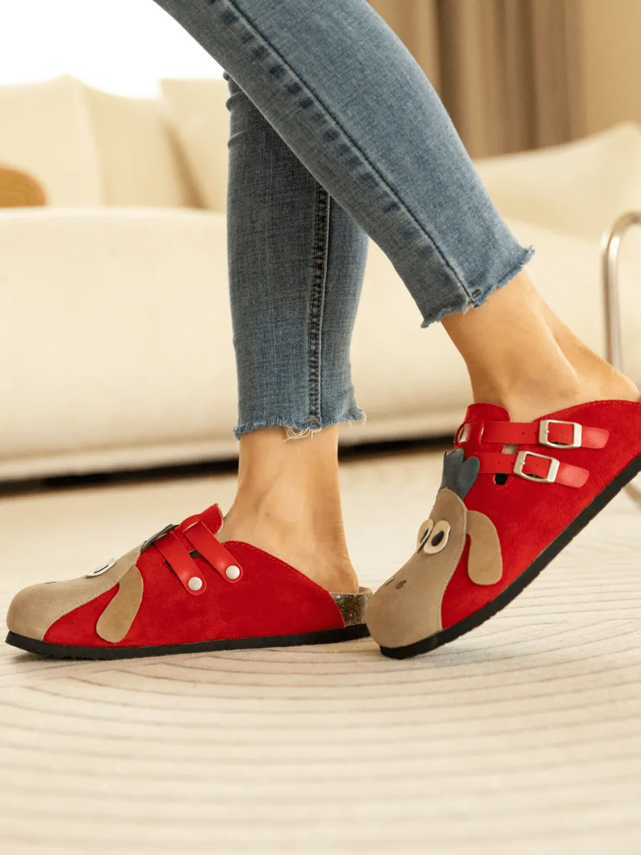Moo Moo Baa Baa Double Strap Suede Clog - Red
