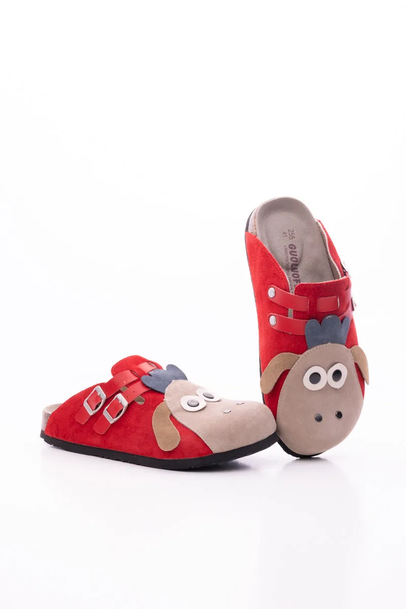 Moo Moo Baa Baa Double Strap Suede Clog - Red