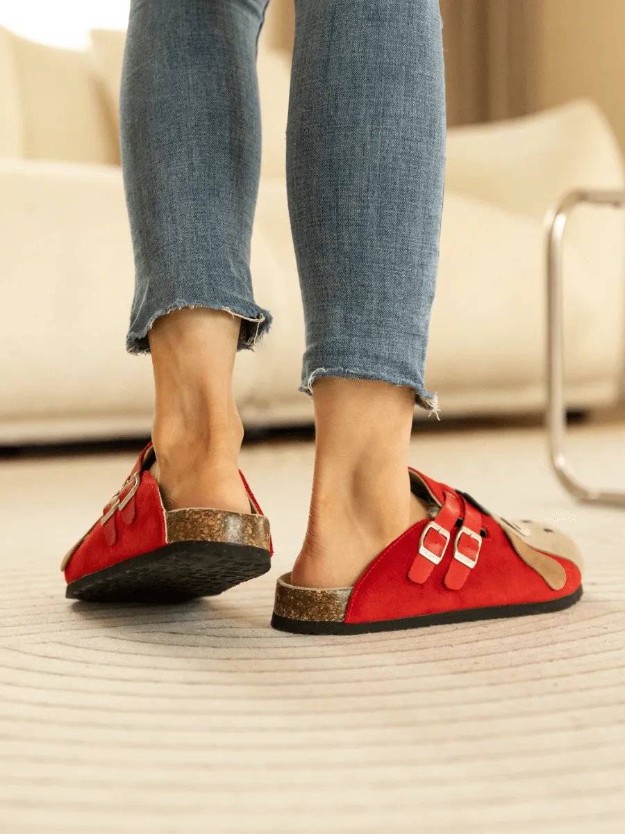 Moo Moo Baa Baa Double Strap Suede Clog - Red