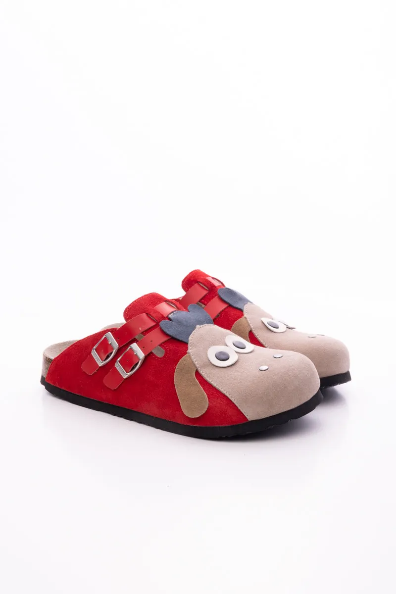 Moo Moo Baa Baa Double Strap Suede Clog - Red