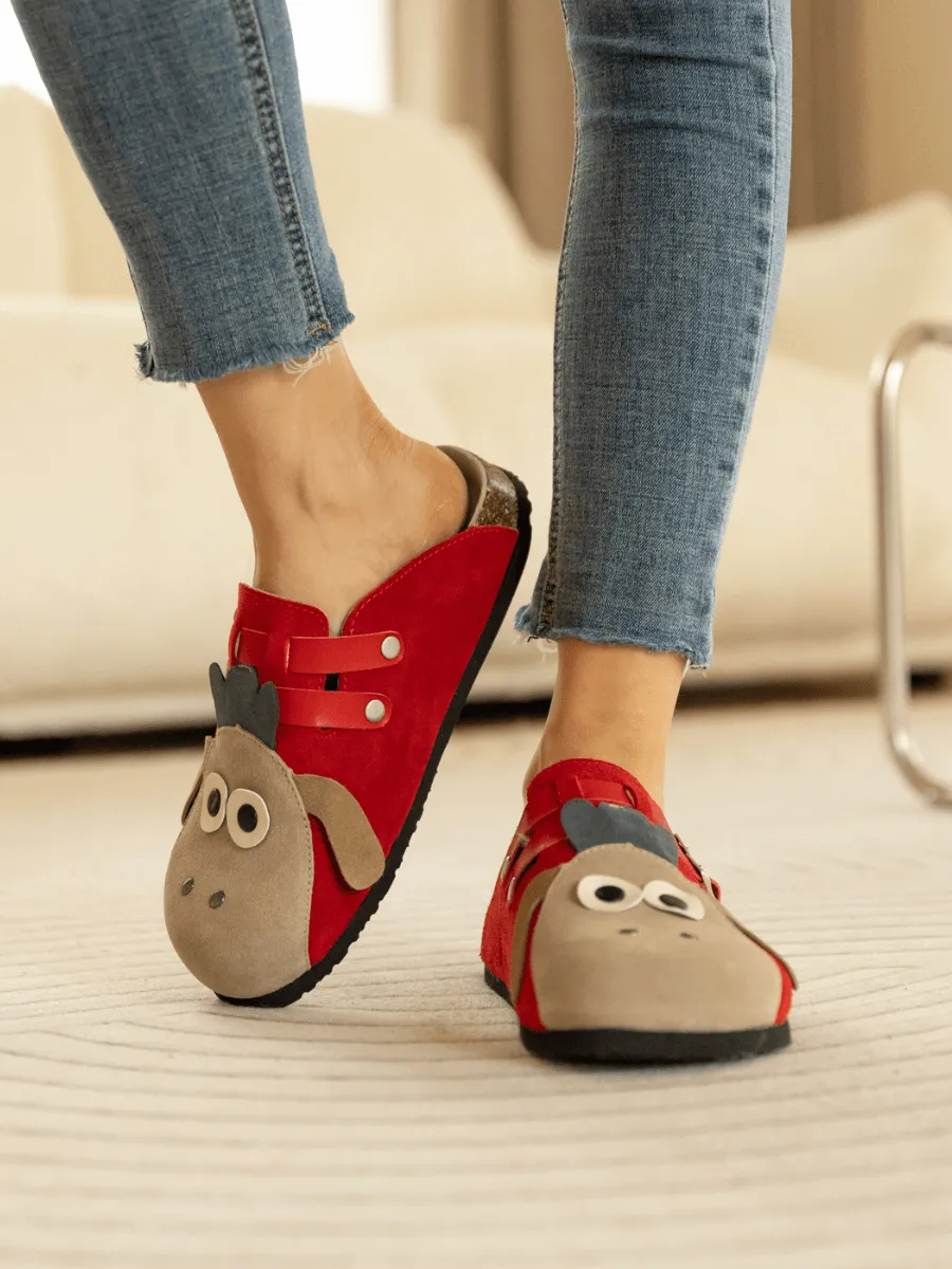 Moo Moo Baa Baa Double Strap Suede Clog - Red
