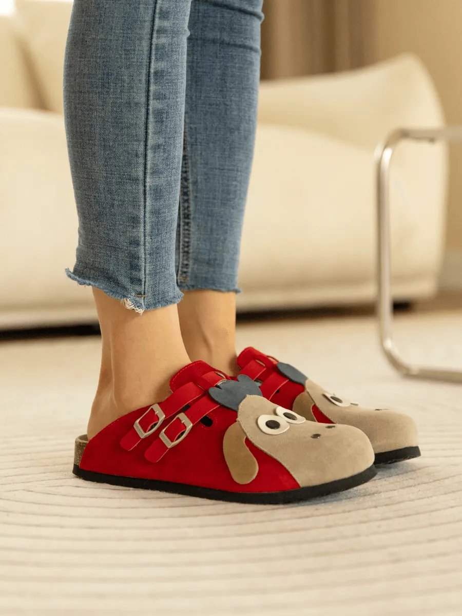 Moo Moo Baa Baa Double Strap Suede Clog - Red