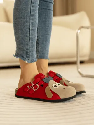 Moo Moo Baa Baa Double Strap Suede Clog - Red