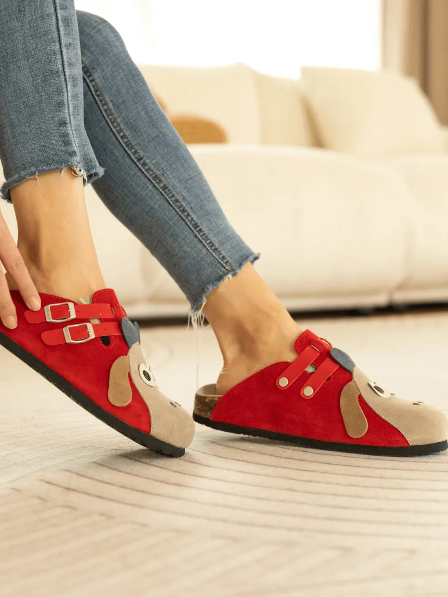 Moo Moo Baa Baa Double Strap Suede Clog - Red