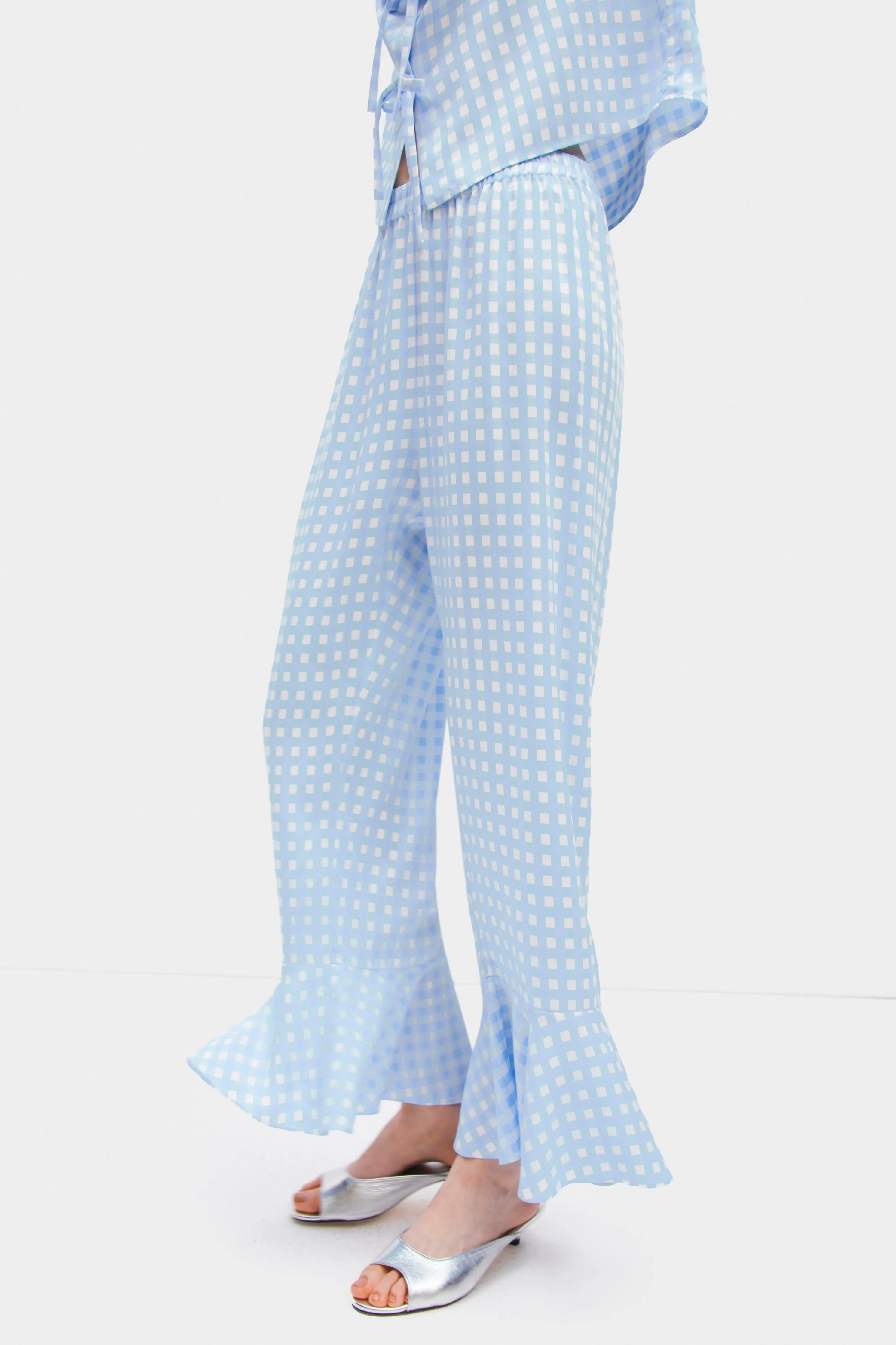 Nebula Pyjama Set with Bow Details in Blue Vichy