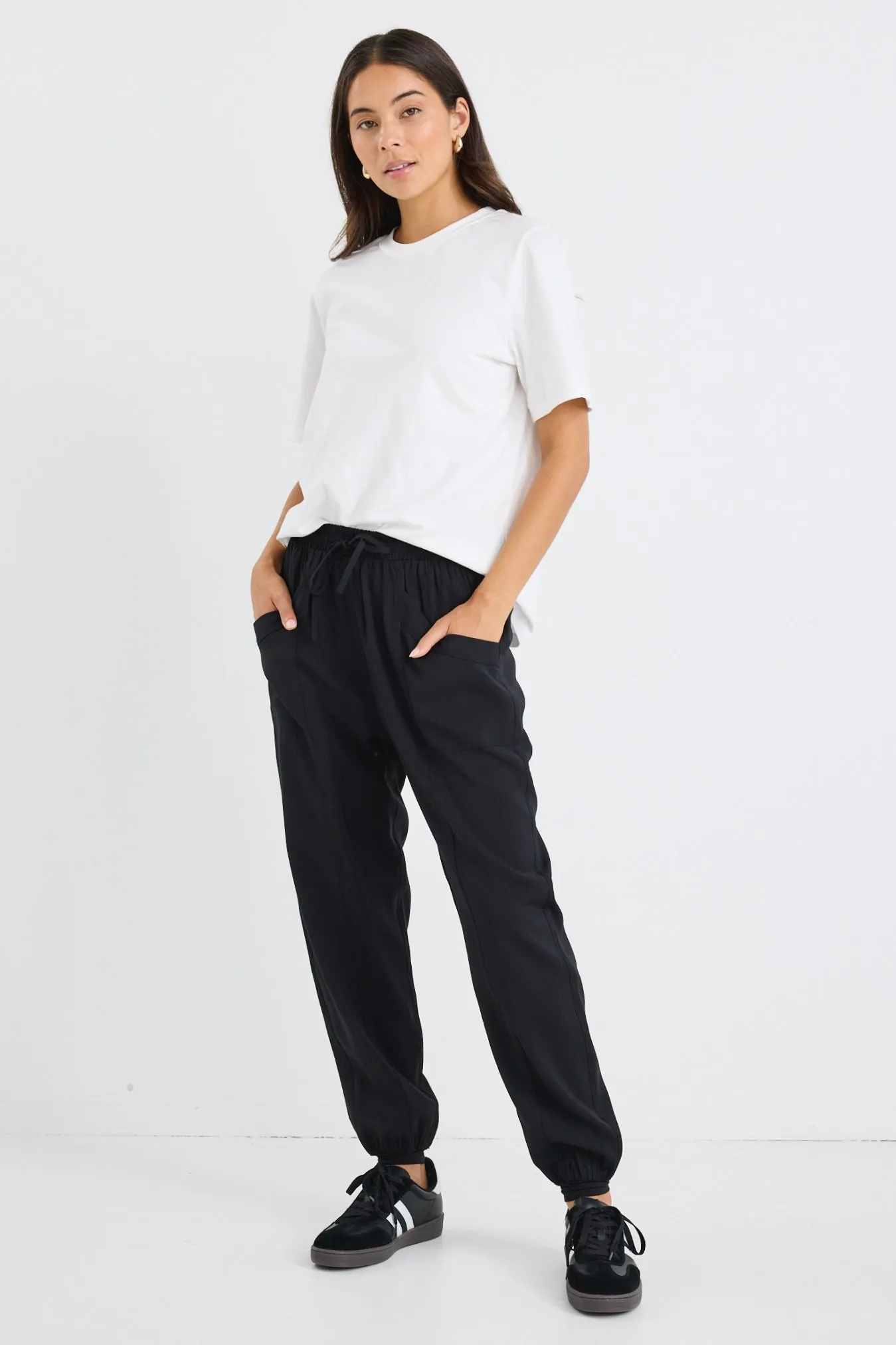 New Warrior Black Relaxed Drapey Drawstring Stretch Cuff Pant