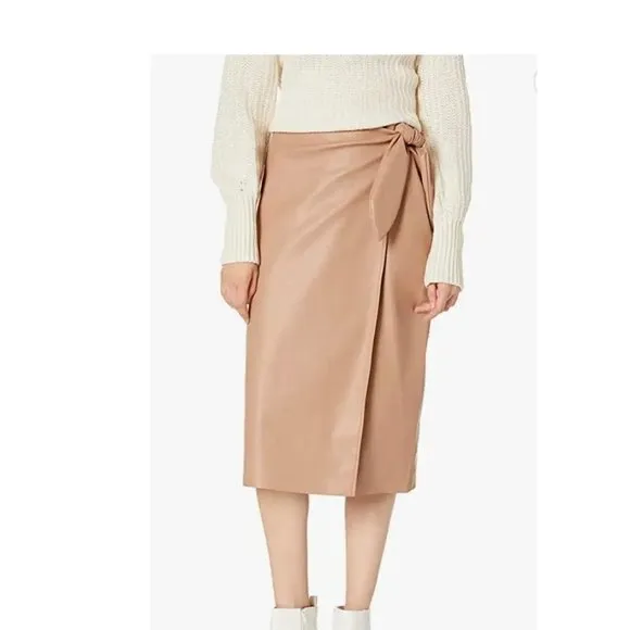 NWT  7 For All Mankind Women's Vegan Leather Wrap Midi Skirt Large