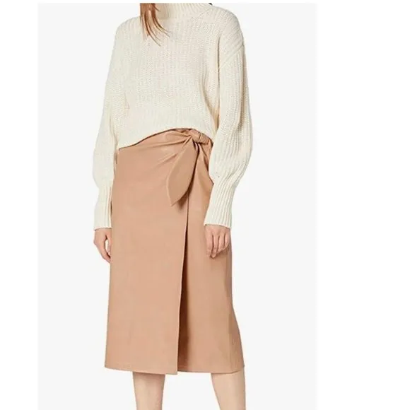 NWT  7 For All Mankind Women's Vegan Leather Wrap Midi Skirt Large