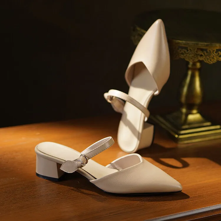 Off-White Beige Block Heel Strap Mules #001092