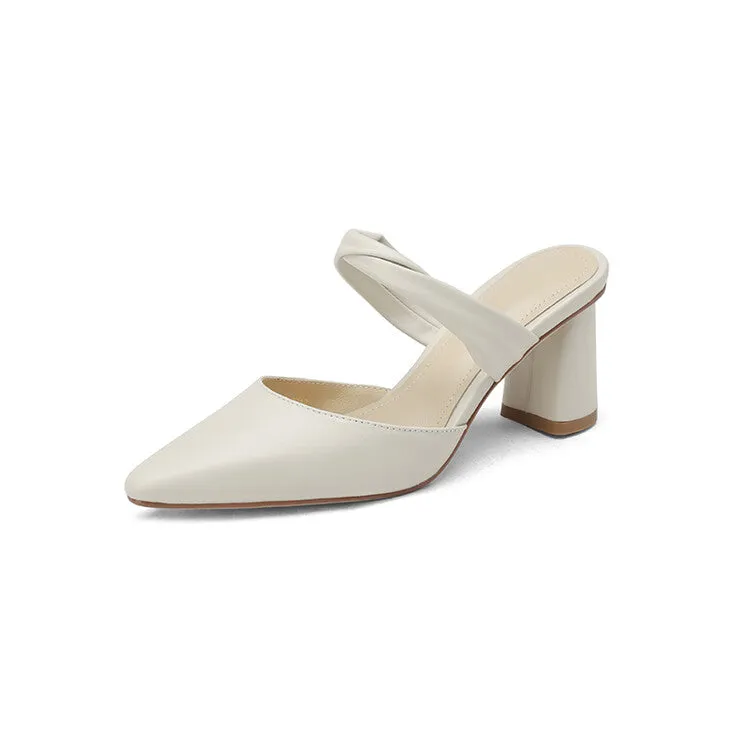 Off-White Brown Black Block Heel Strap Mules #001103