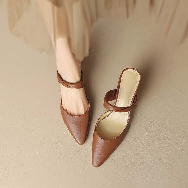Off-White Brown Black Block Heel Strap Mules #001103