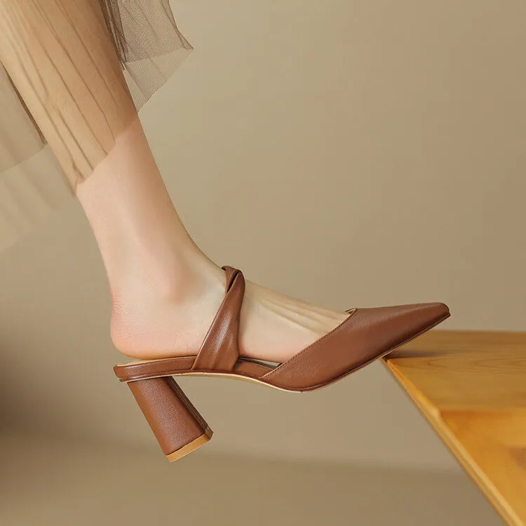 Off-White Brown Black Block Heel Strap Mules #001103