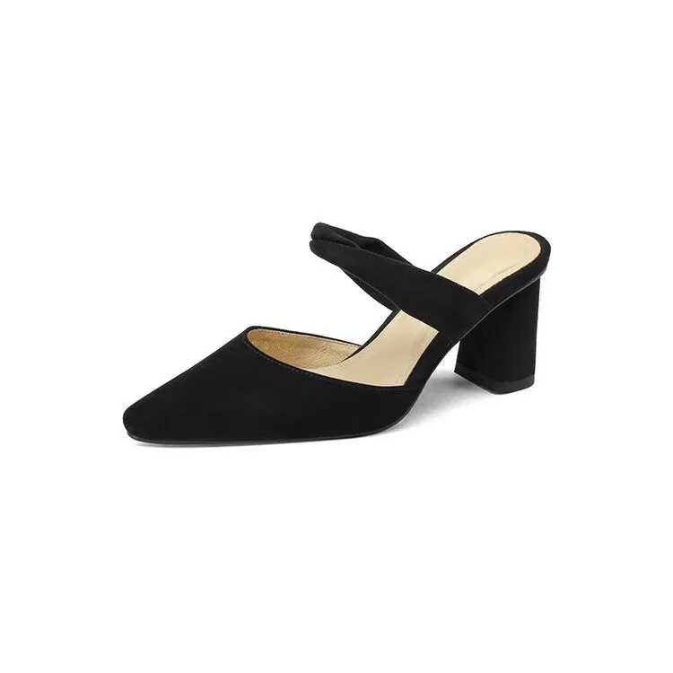 Off-White Brown Black Block Heel Strap Mules #001103