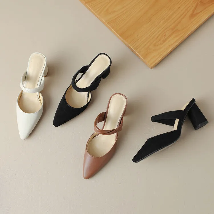 Off-White Brown Black Block Heel Strap Mules #001103
