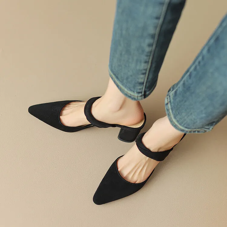 Off-White Brown Black Block Heel Strap Mules #001103