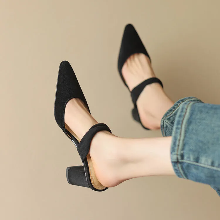 Off-White Brown Black Block Heel Strap Mules #001103